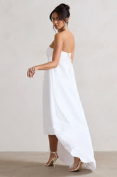 Cream Bandeau Midi Dress With Train